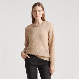 Quince Baby Alpaca Diamond Stitch Crew Sweater Camel Size Medium